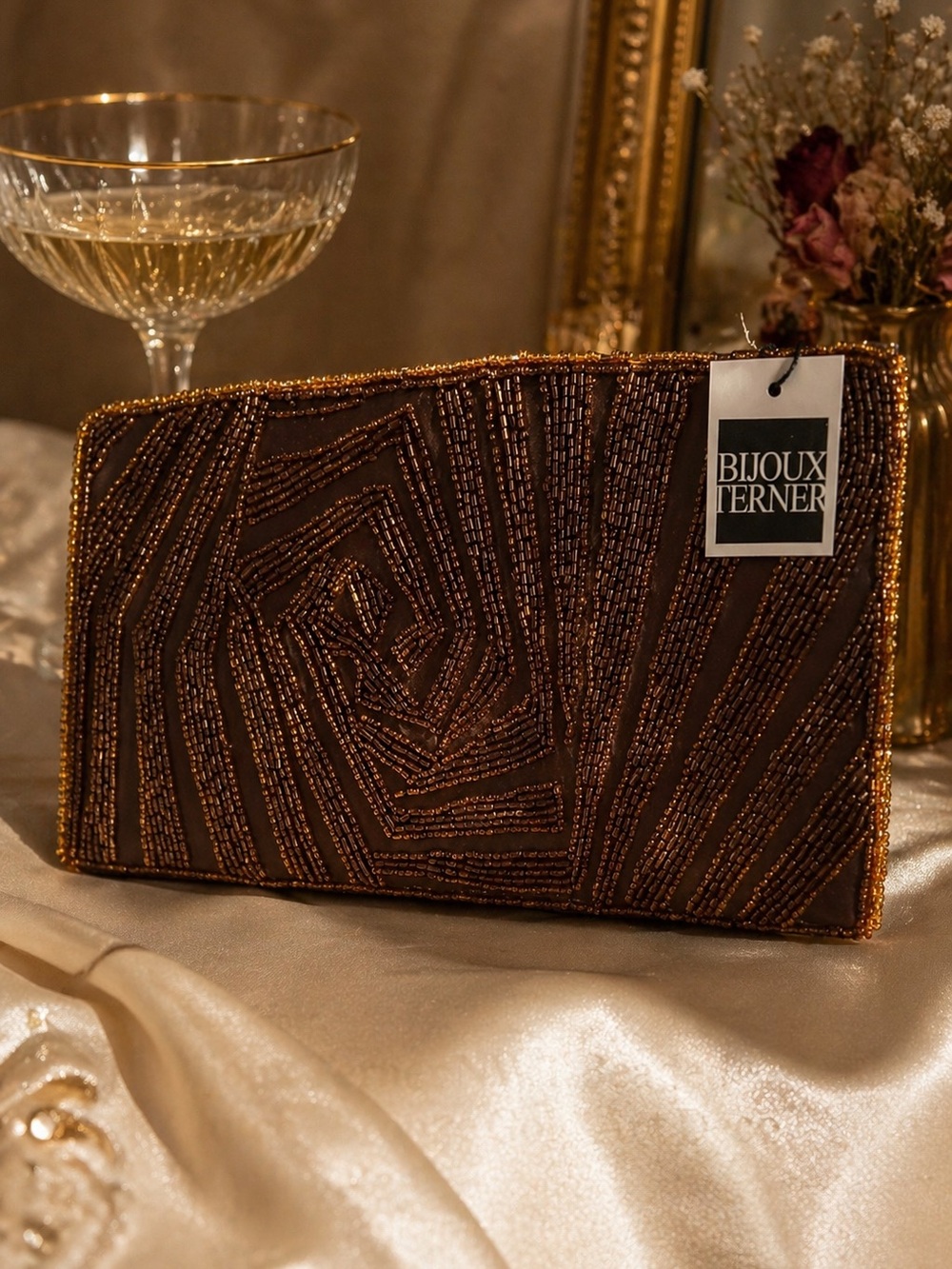 Bijoux Terner NWT Beaded Clutch | Bronze Gold Art Deco Evening Bag